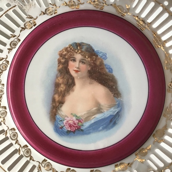 PAIR Portrait Plate Reticulated Maidens Paul's Gifts FRP & Co NY Germany Vintage - Picture 1 of 15